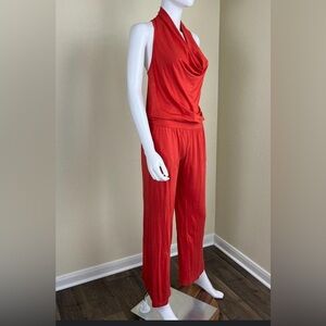 Trina Turk Orange Cowl Neck Jumpsuit | Chic Racerback Wide-Leg One-Piece Size M